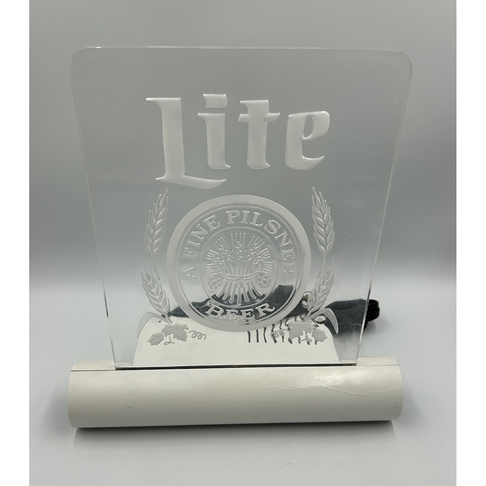 VTG 1980 MILLER LITE Acrylic Light Up Bar Sign Everbrite 11"x12x5 Tested & Works